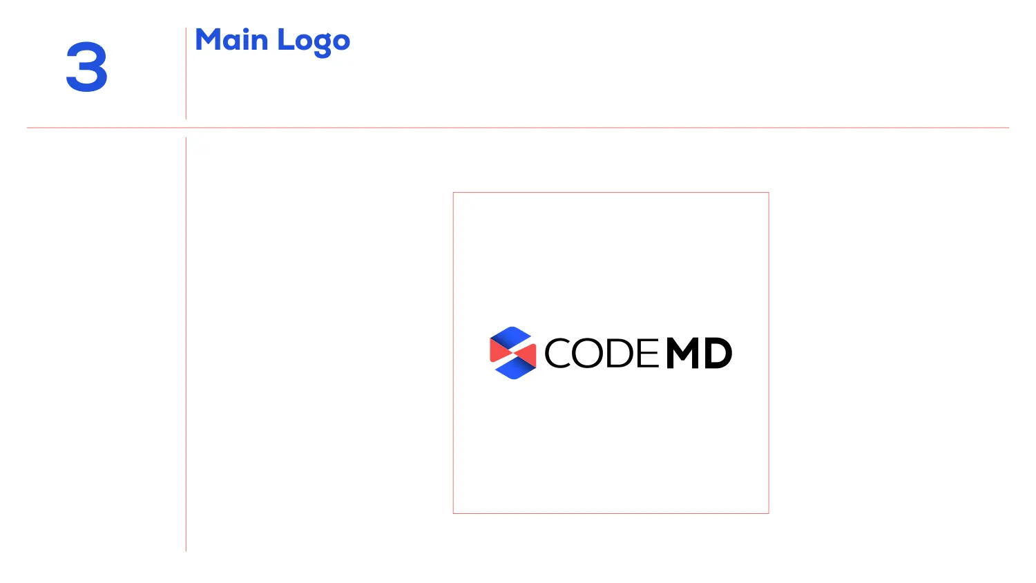 The CodeMD main logo: an isometric hexagon mark in blue and red beside the wordmark, with CODE set light and MD set bold