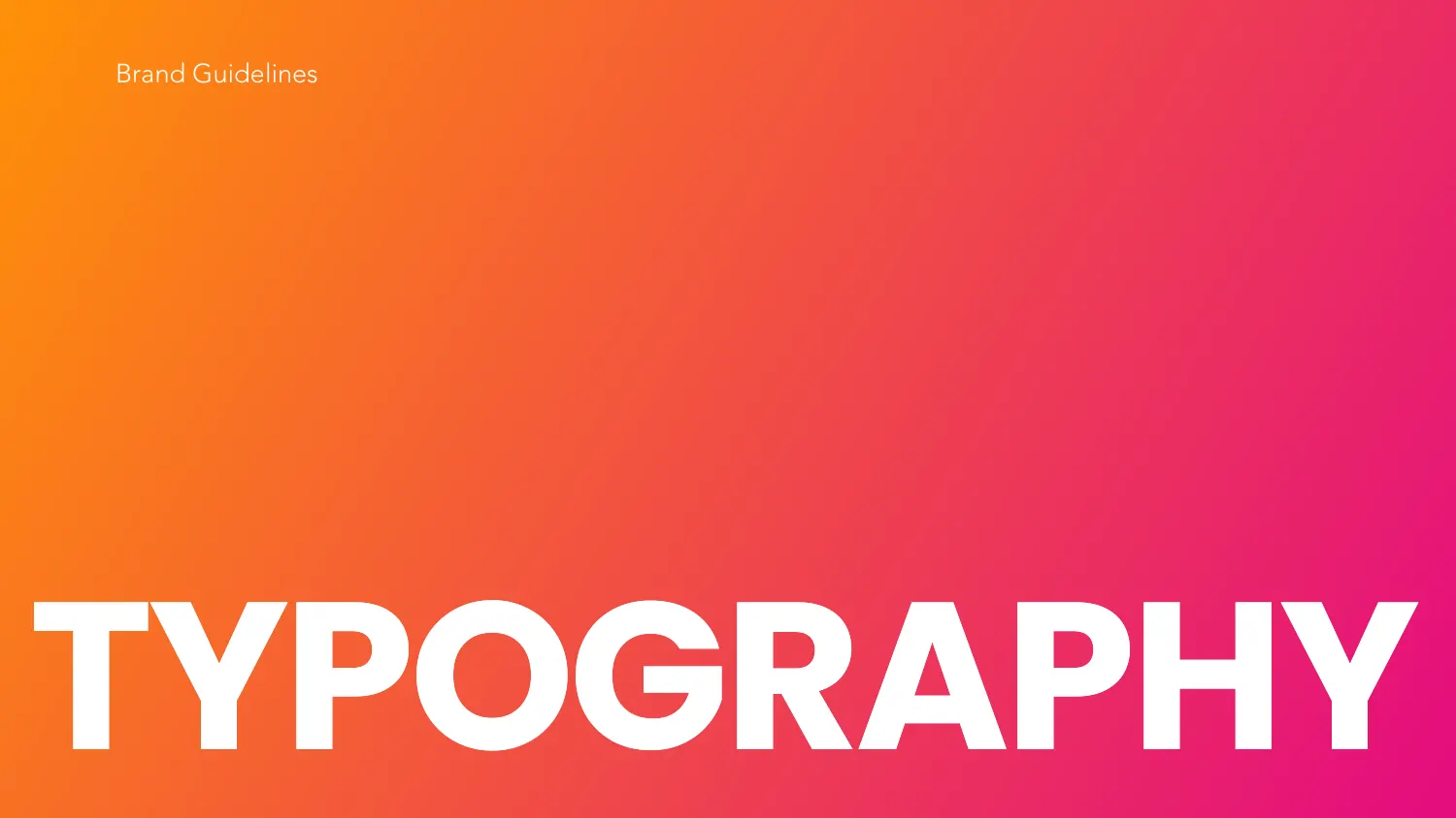 A Fox Therapy section divider page: the word TYPOGRAPHY set very large in white on a full-bleed orange-to-pink gradient, bleeding off both edges